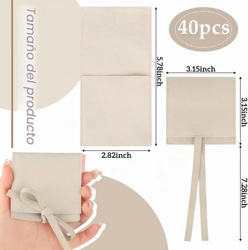 Vista 2 de Lothee 40 piezas de bolsa de joyería de microfibra de 8x8 cm, bolsas de regalo pequeñas de lujo con lazo de microfibra para embalaje de pulseras