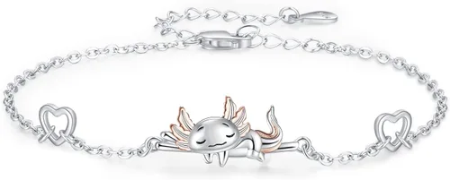 Vista 7 de Pulsera de plata de ley 925 ajustable con diseño de ajolote, panda, racón, girasol, joyería para hija o amiga, regalo de cumpleaños