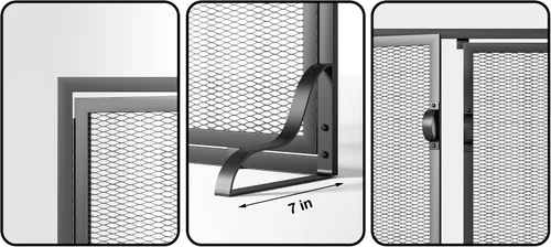 Vista 7 de Kingson Pantalla para chimenea con puertas magnéticas, 2 paneles hechos a mano de hierro forjado sólido, malla decorativa, protección contra chispas