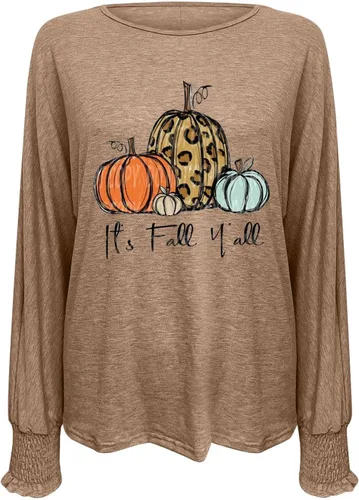 Vista 5 de Pumpkin Tops for Women Fashion Casual Long Sleeve Basic Shirt Round Neck Casual T-Shirts Fall Lightweight Pullover