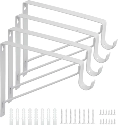 Vista 6 de Paquete de 2 soportes blancos resistentes para barra de armario, soportes de soporte de armario de 10.9 x 12.3 x 1 pulgadas, capacidad