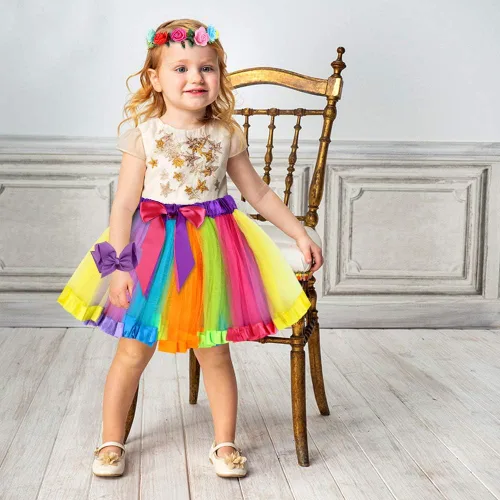 Vista 5 de Koogel 4 tutú para niñas de 2 a 5 años, tutú de 2 capas a lunares, multicolor 2