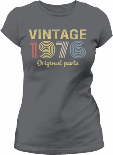 Vista 7 de Regalo de cumpleaños número 50 para mujer, piezas originales vintage 1976 retro cumpleaños, camiseta de cumpleaños 50 Negro-0001