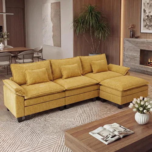 Vista 38 de URRED - Sofá seccional modular Cloud, sofá moderno en forma de L de 87" con profundidad de asiento con otomana y almohadas, ultra cómodo sofá