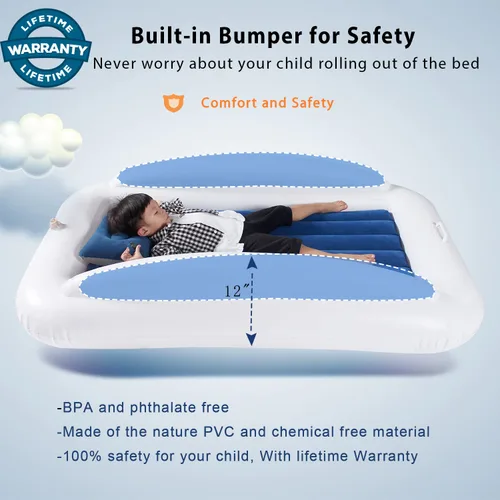 Vista 2 de USHMA Cama de viaje para niños pequeños, cama inflable portátil para niños Colchón de aire para niños Cama de viaje para niños, colchón inflable