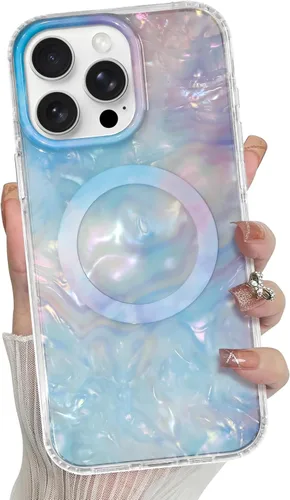 Vista 46 de Bonoma Funda magnética para iPhone 13 【Soporte para Magsafe】Protector de cámara de lujo de cristal fluorescente iridiscente con láser brillante + 2
