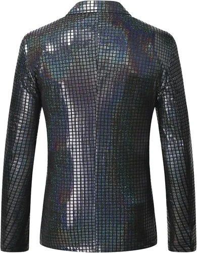 Vista 3 de ZEROYAA Trajes metálicos brillantes para hombre, blazer y pantalones de lentejuelas de disco de 2 piezas para fiesta de graduación