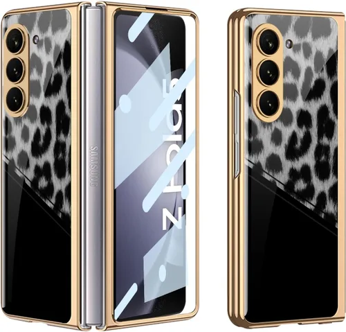 Vista 43 de Funda para Galaxy Z Fold 5, elegante marco galvanizado con vidrio estampado, protector de pantalla integrado compatible con Samsung Galaxy Z Fold 5