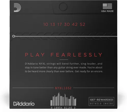 Vista 2 de D'Addario Cuerdas para Guitarra Eléctrica, NYXL Chapado en Níquel, NYXL1052, Calibre Light Top/Heavy Bottom 10-52, Juego de 6 Cuerdas, Paquete de 1