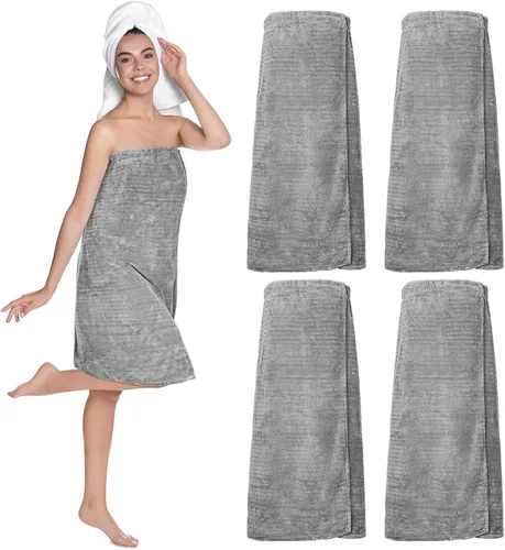 Vista 11 de Tigeen 4 toallas de spa para mujer, bata de spa con cierre ajustable, parte superior elástica, cubierta ligera para baño y ducha (negro, rayas)