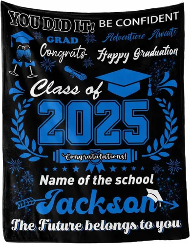 Vista 39 de MyPupSocks Manta personalizada de graduación 2025, clase de con nombre de la universidad, regalos personalizados, manta con texto para sobrina