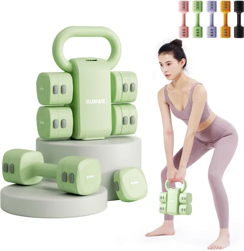 Vista 18 de Lightweight Adjustable Dumbbell Kettlebell Set - 4 in 1 Free Weight Set with Kettlebell Grip Converter, Each 2.2 3.3 4.4 5.5lb Quick Change