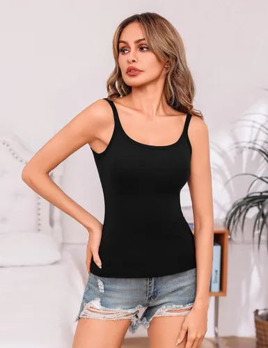 Vista 3 de Totatuit Paquete de 3 camisolas acanaladas con cuello cuadrado para entrenamiento, básicas, ajustadas, informales, para mujer