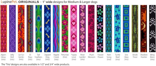 Vista 3 de Collar de perro Lupine de 1 pulgada de ancho con petunias que se ajusta de 16 a 28 pulgadas