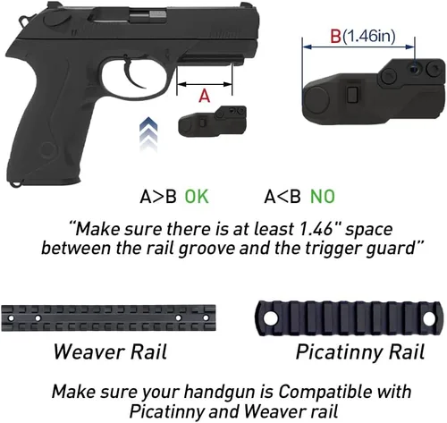 Vista 4 de Sub Compact Tactical Rail Mount Low Profile Laser Sight para pistola rifle de pistola, accesorio de batería recargable táctil magnético USB