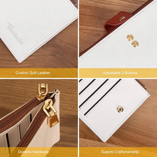 Vista 7 de Travelambo Billetera para mujer con bloqueo RFID plegable para múltiples tarjetas con bolsillo con cremallera, Beige y rojo marrón, Billetera