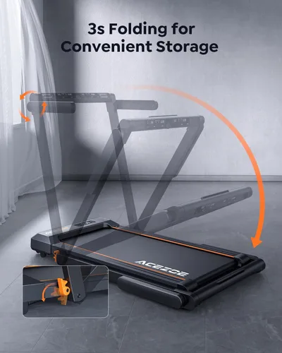 Vista 8 de Acezoe Foldable Walking Pad Treadmill with Handle Bar, Bluetooth Speaker Negro Amarillo