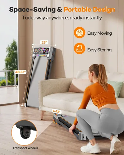 Vista 13 de Trisomy - Caminadora con 15% de inclinación de 12 niveles y pantalla de interfaz de usuario, caminadora plegable Trisomy de 3.5 HP para debajo