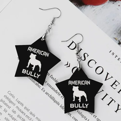 Vista 3 de American Bully Dog Star - Aretes de madera con forma de estrella para perro
