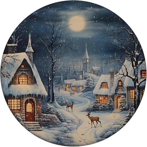 Vista 3 de Paisaje de invierno Village Navidad Navidad Ciervo de nieve PopSockets PopGrip estándar