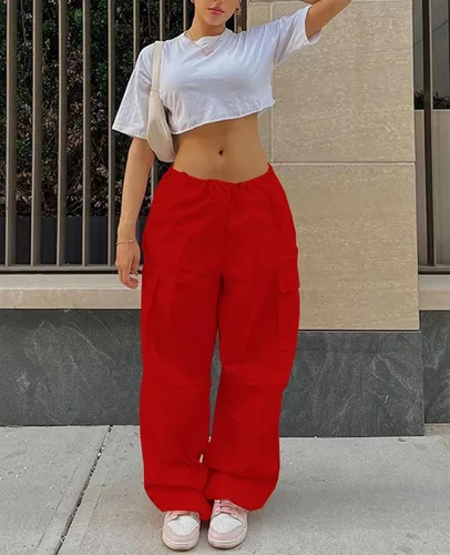 Vista 2 de Neyaolk Pantalones de paracaídas para mujer, pantalones cargo holgados para mujer, pantalones deportivos holgados Y2K de cintura baja y pierna ancha