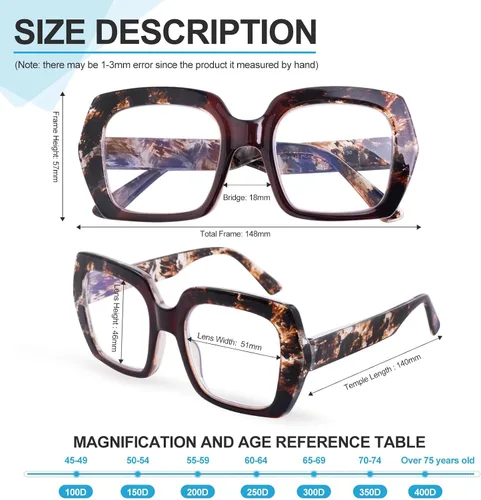Vista 3 de Paquete de 3 lentes de lectura con bloqueo de luz azul para mujeres y hombres, anteojos de lectura de gran tamaño con bisagra de resorte, lectores
