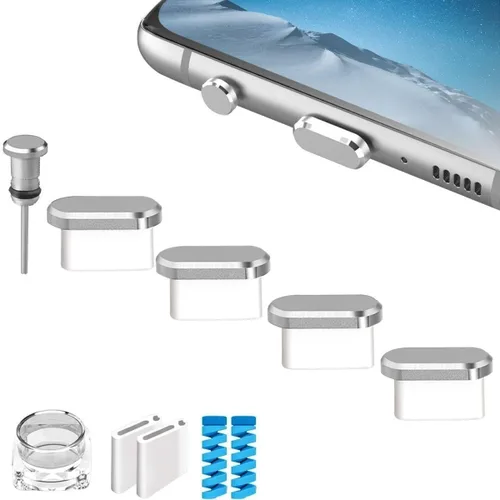 Vista 8 de Tapones protectores de puerto de carga USB C antipolvo tipo C, 4 unidades con 2 protectores de cable en espiral compatibles con iPhone 18/17/16/15