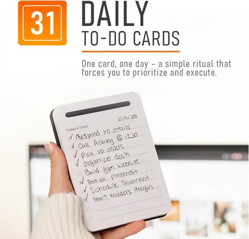 Vista 5 de Tareas Imparables – 31 Tarjetas de Tareas Pendientes Diarias en Blanco con Soporte para Tarjetas de Escritorio de Aluminio, Tarjetas de Tareas