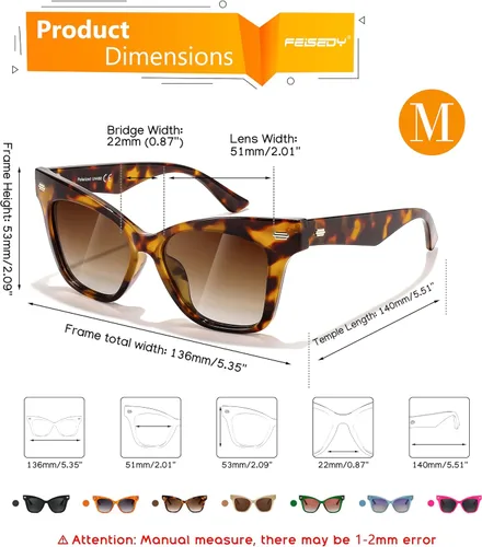 Vista 5 de FEISEDY Lentes de sol polarizados de moda, marco retro de gran tamaño para mujer, protección UV400, B0009