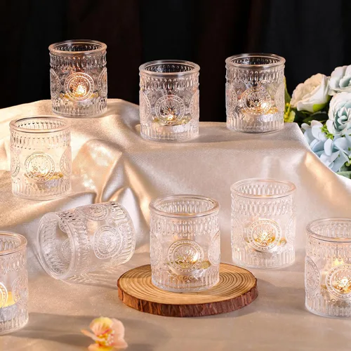 Vista 8 de MATAHUM 36 Piezas de Portavelas Votivos Azules, Portavelas de Cristal para Luz de Té para Centro de Mesa de Boda, Centro de Mesa, Decoraciones