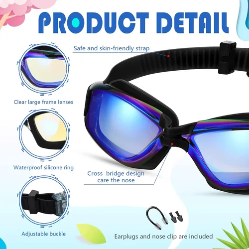 Vista 3 de Paquete de 8 gafas de natación para niños de 6 a 14 años, antiniebla, UV, para piscina de agua, sin fugas, para niños, niñas, adolescentes