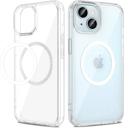 Vista 9 de VEGO Funda para iPhone 13 y iPhone 14, con imanes integrados, parte trasera de policarbonato duro transparente + funda delgada de TPU suave