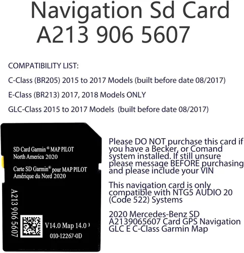Vista 6 de Tarjeta SD de navegación compatible con Mercedes Garm./Pilot, Clase C Clase E GLC. Versión 14.0 (MAP 14.0) SOLO SE debe usar en el Audio 20