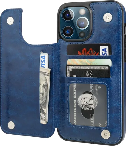 Vista 17 de ONETOP Compatible con iPhone 13 Pro Max Funda Tipo Cartera con Tarjetero, Cuero PU con Soporte Ranuras para Tarjetas, Doble Cierre Magnético y Negro