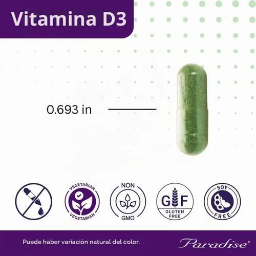 Vista 8 de Paradise Herbs Earth's Blend Vitamina D3, 90 Cápsulas Vegetarianas