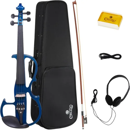 Vista 8 de Violín eléctrico silencioso de madera sólida con accesorios de ébano Cecilio CEVN Style 2, Negro, Full-talla Recorte - Negro