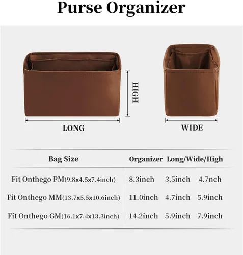 Vista 6 de Organizador de bolso para Onthego, inserto de bolsa sedoso, moldeador de bolso ligero para mujer, múltiples bolsillos de material satinado, uso