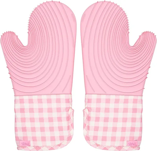 Vista 9 de Paris Hilton Juego de manoplas para horno con diseño icónico de That's HOT, agarraderas resistentes al calor con agarres de silicona texturizada