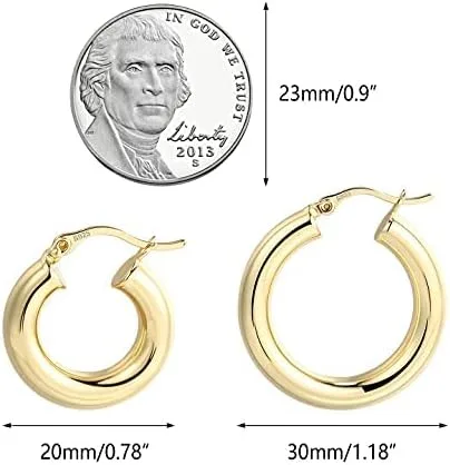 Vista 7 de BOUTIQUELOVIN - Aretes chapados en oro de 14 quilates con diseño cilíndrico, gruesos, hipoalergénicos y livianos para mujer