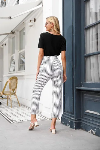 Vista 3 de GRACE KARIN Pantalones casuales de cintura alta con volantes para mujer
