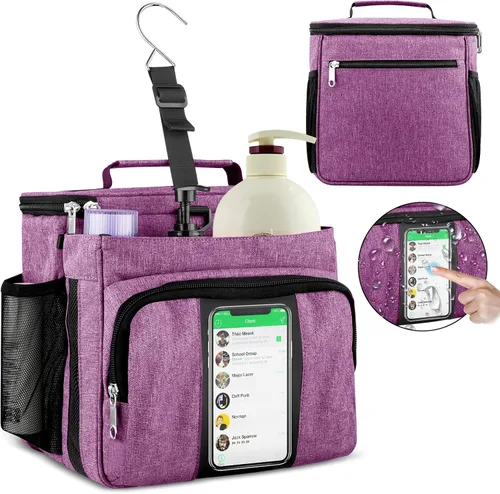 Vista 13 de Bukere Bolsa de ducha portátil para dormitorio universitario, compartimiento separado, gran capacidad, base de malla de secado rápido, bolsa de baño