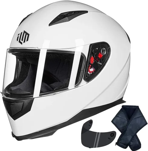 Vista 16 de ILM - Casco integral para motocicleta y bicicleta urbana, con bufanda de invierno extraíble, 2 viseras, modelo aprobado por DOT JK313 2-Azul