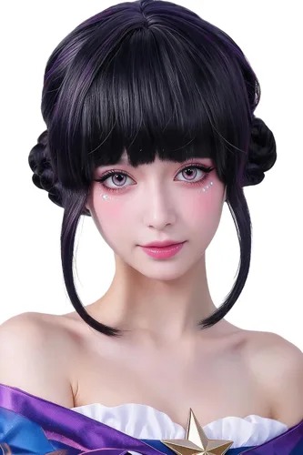 Vista 13 de Peluca negra de doble trenza, pelucas de cosplay de anime para peluca de disfraz de Halloween