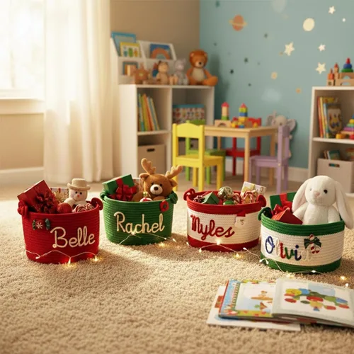 Vista 3 de Cesta de bebé personalizada con nombre, cesta de regalo de algodón de cuerda personalizada, canasta de juguetes, canasta tejida con monograma