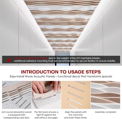 Vista 3 de Paneles Acústicos de Pared Grandes 47.2"x23.6"x1.57" Paquete de 4, Paneles de Prueba de Sonido DIY 3D con Ondas para Paredes, Paneles de Pared