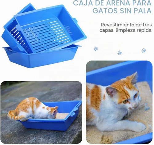 Vista 2 de Caja de arena para gatos con 3 bandejas de tamizar, autolimpiante, reutilizable, sin cucharada, fácil de limpiar para gatos