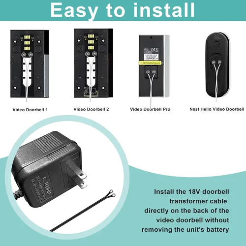 Vista 12 de Transformador de timbre 18V500mA para timbre de video Ring (16.4 pies, negro) Adaptador de corriente para timbre de video compatible con timbre