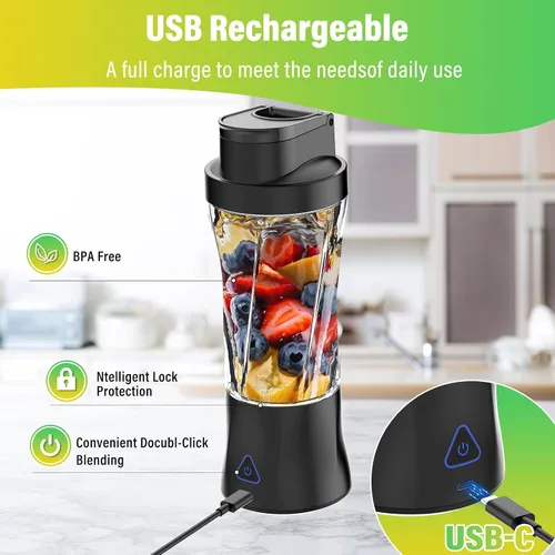 Vista 6 de Licuadora portátil, licuadora personal de 360 W para batidos y batidos para cocina, 24 onzas sin BPA, vaso y tapa con 6 cuchillas, exprimidor