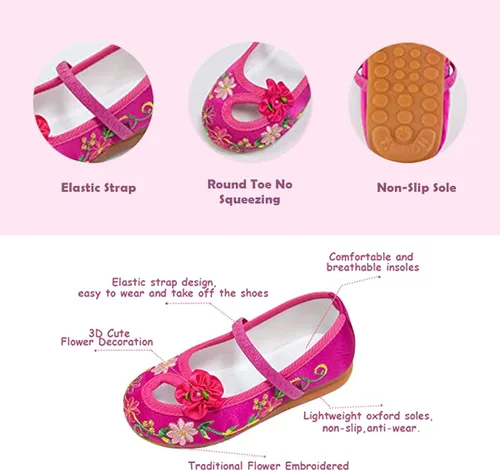 Vista 3 de Mirabel Shoes, Mirabel Shoes Encanto for Girls, Girls Dress Shoes Ballet Costume Shoes for Girls Comfy Low Heel Round Toe Flat Shoes with Floral