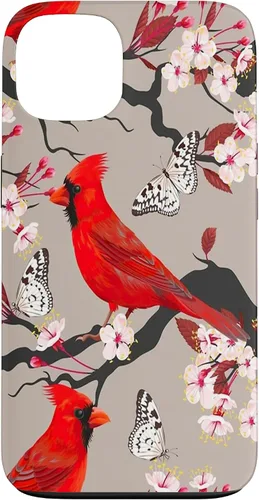 Vista 7 de Funda para iPhone 16 Women Girls Cardinals Red With Floral Butterfly